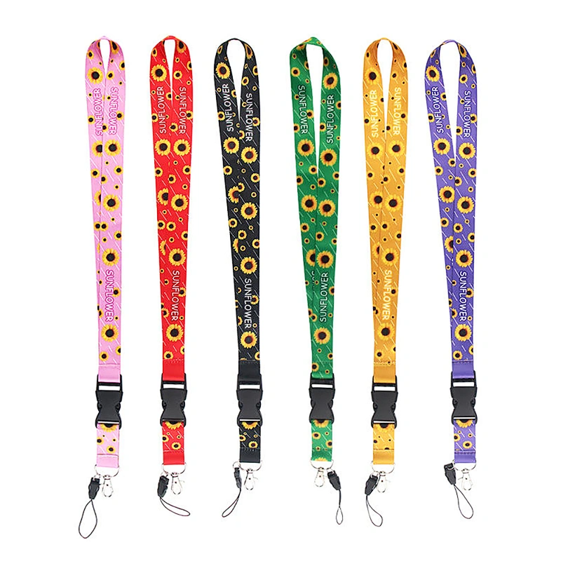 Sunflower Gifts Keychain Woven Neck Nurse Phone Sublimated Printed Logo Detachable Breakaway Polyester Custom Lanyard