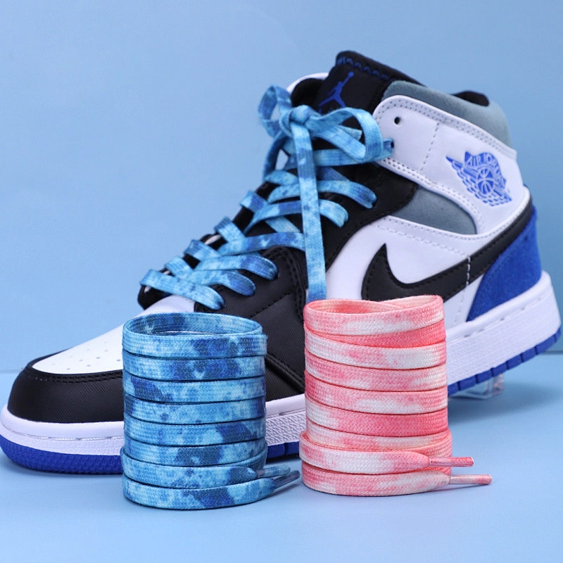 for Wholesale Custom Colorful Elastic Flat Color Tie Dye Printed Logo Polyester Sports Sneaker White Canvas Shoe Lace Shoelace