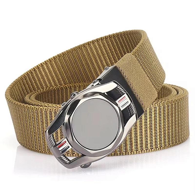 Unisex-Adult Nylon Webbing Belt-Adjustable One Size Cotton Strap and Metal Plaque Buckle Fabric Belt