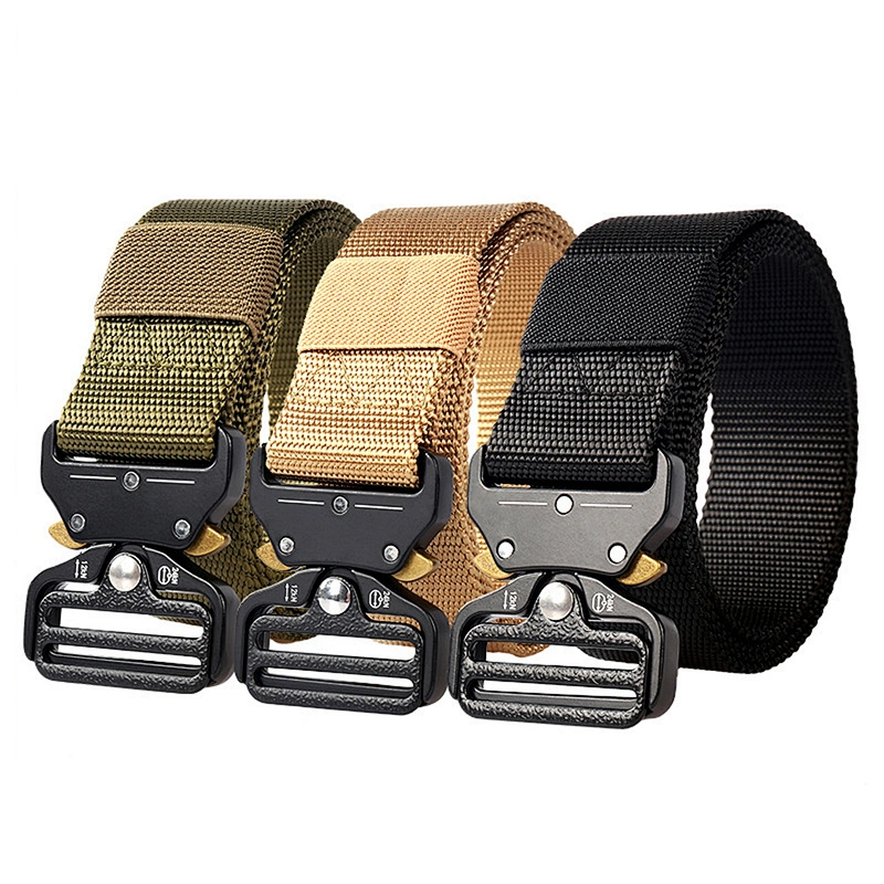 Custom Wholesale Outdoor Woven Metal Buckle Adjustable Webbing Men Nylon Canvas Fabric Tactical Belt