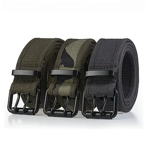 Custom Casual Jeans Women Men Middle Young Cloth Fabric Double Two Pin Needle Metal Buckle Canvas Nylon Belt