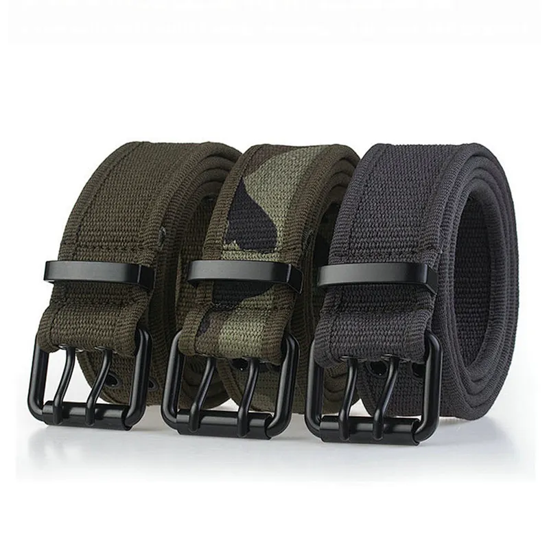 Custom Casual Jeans Women Men Middle Young Cloth Fabric Double Two Pin Needle Metal Buckle Canvas Nylon Belt