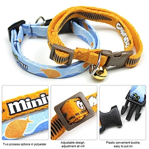 Adjustable Polyester Dog Collar with Zinc Alloy Bell and Durable Plastic Buckles Custom Printing Small Pet Collar