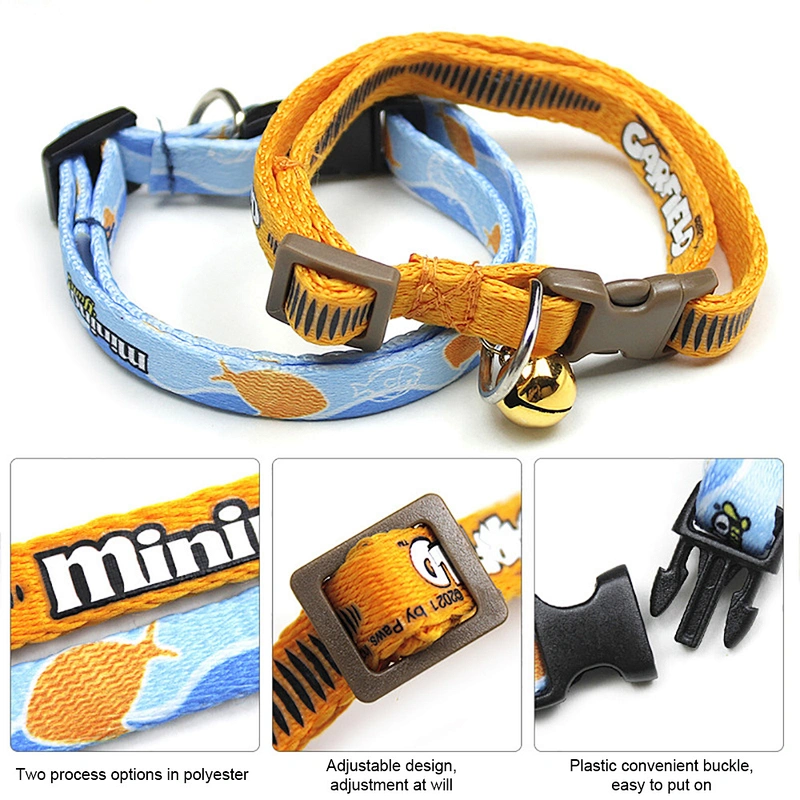 Adjustable Polyester Dog Collar with Zinc Alloy Bell and Durable Plastic Buckles Custom Printing Small Pet Collar