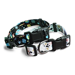 Custom Floral Nylon Printed Dog Collar with Sublimated Logo Personalized Luxury Design for Large Dogs