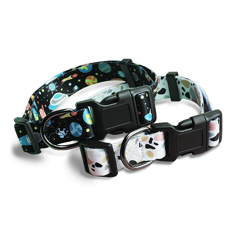 Custom Floral Nylon Printed Dog Collar with Sublimated Logo Personalized Luxury Design for Large Dogs