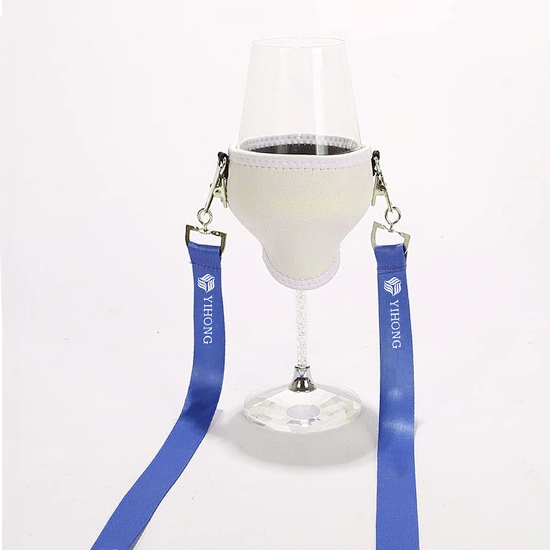 Luxury Printed Logo Custom Woven Neck Strap Goblet Stemware Gift Bottle Sleeve Wine Glass Holder Cup Polyester Lanyard