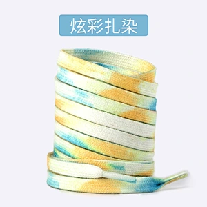 for Wholesale Custom Colorful Elastic Flat Color Tie Dye Printed Logo Polyester Sports Sneaker White Canvas Shoe Lace Shoelace