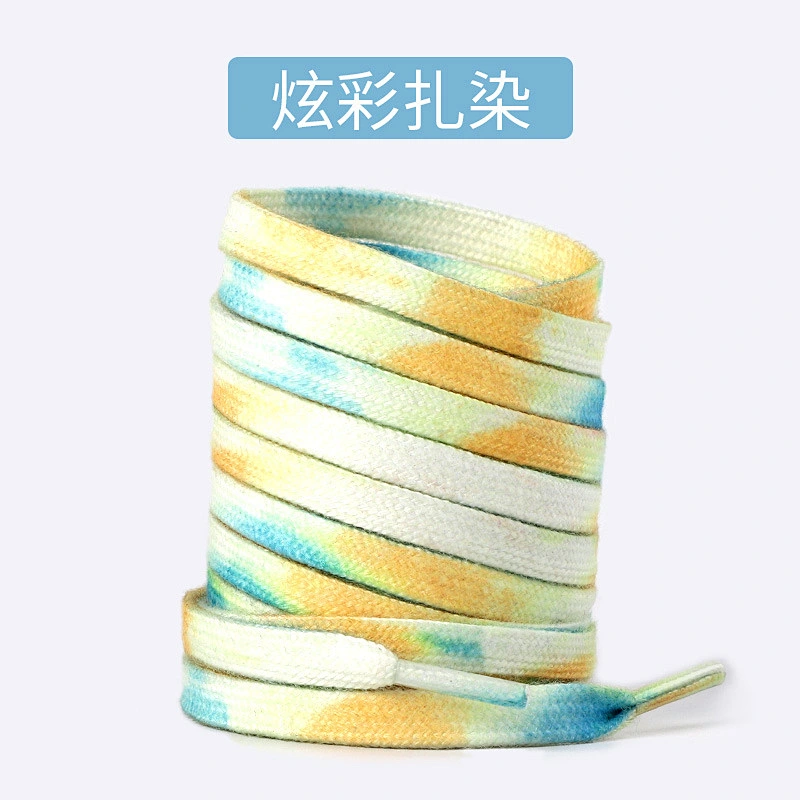 for Wholesale Custom Colorful Elastic Flat Color Tie Dye Printed Logo Polyester Sports Sneaker White Canvas Shoe Lace Shoelace