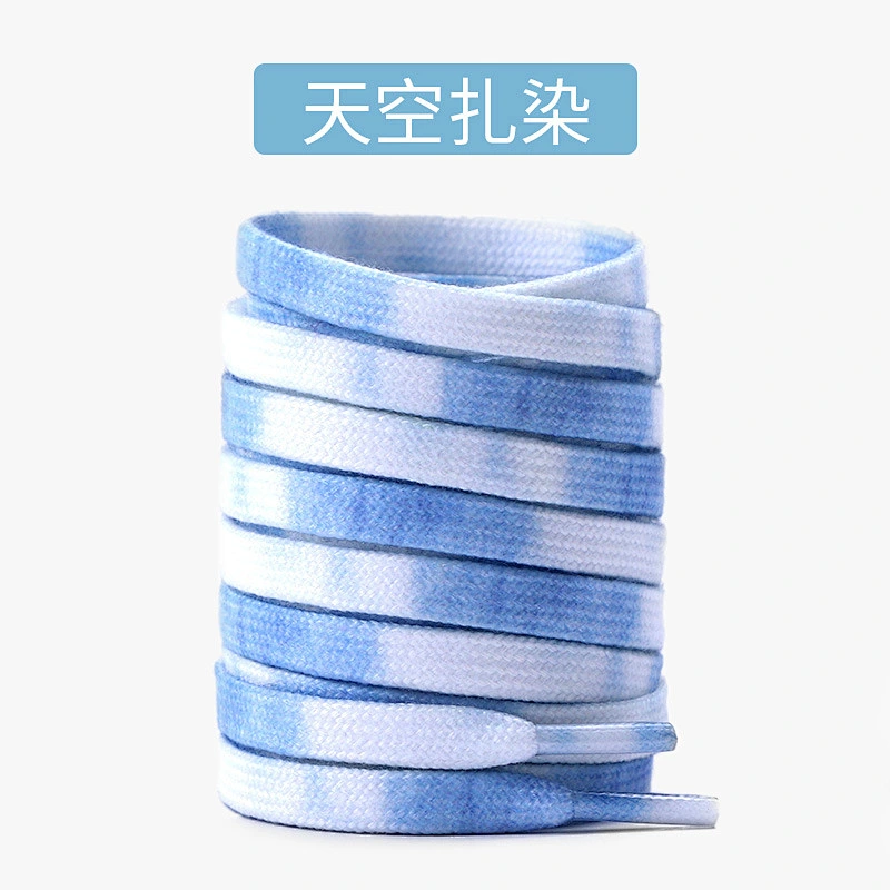 for Wholesale Custom Colorful Elastic Flat Color Tie Dye Printed Logo Polyester Sports Sneaker White Canvas Shoe Lace Shoelace