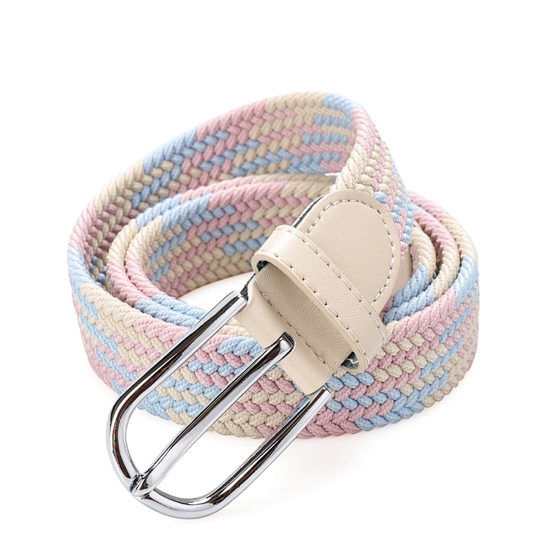 Adjustable Stretch Women Golf Lady Girl Braided Elastic Jeans Cotton Polyester Custom Wholesale Bulk Knitted Fabric Belt
