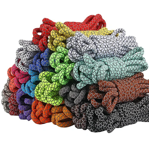 Custom Wholesale Braid Woven Thick Men Round Rope Fluorescent Sport Elastic Sneaker Polyester Reflective Shoe Lace Shoelaces