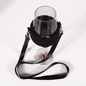 Stock Luxury Logo Custom Diving Material Neck Strap Goblet Stemware Gift Sleeve Wine Glass Holder Cup Polyester Lanyard