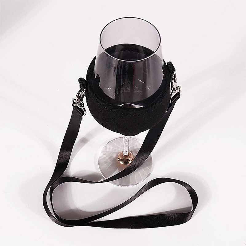 Stock Luxury Logo Custom Diving Material Neck Strap Goblet Stemware Gift Sleeve Wine Glass Holder Cup Polyester Lanyard