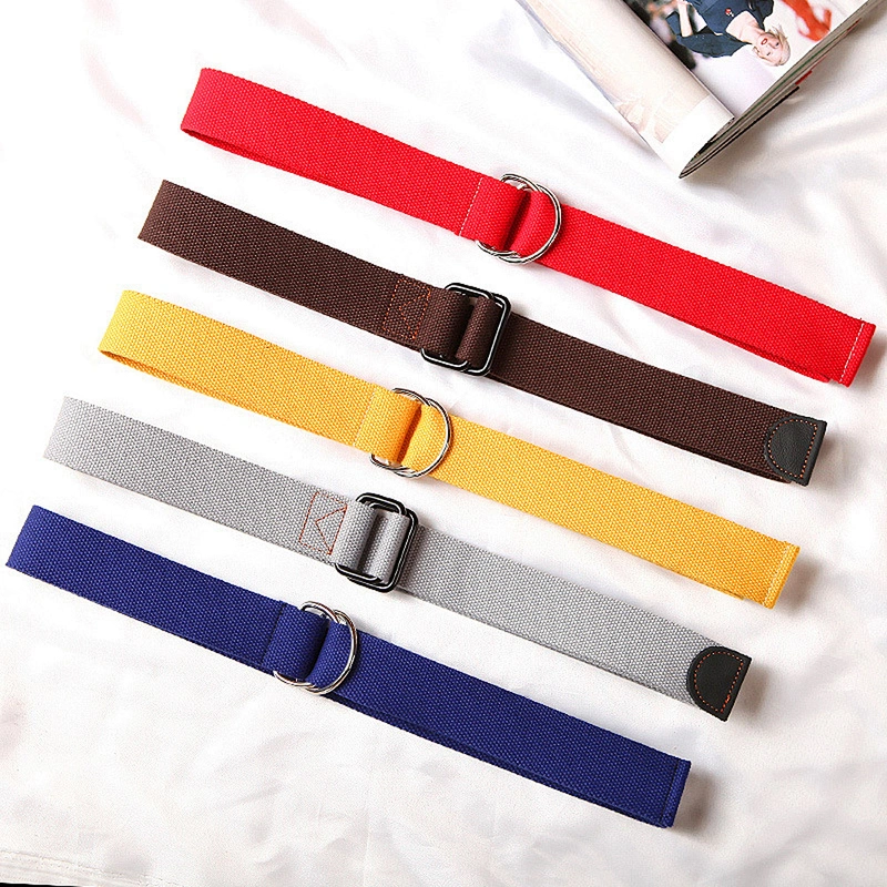 for Custom Young Adjustable Boy Lady Girl Men Women Man Woven Web Braided Decorative Square Double Ring Nylon Canvas Fabric Belt