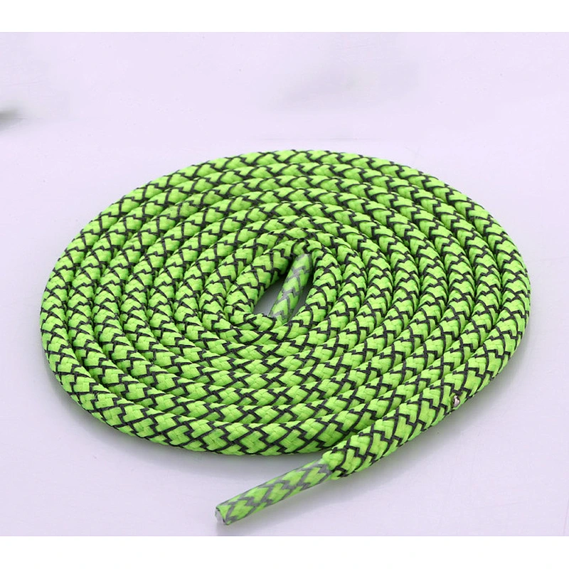 Custom Wholesale Braid Woven Thick Men Round Rope Fluorescent Sport Elastic Sneaker Polyester Reflective Shoe Lace Shoelaces