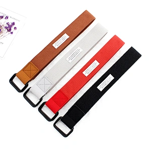New Two Metal Square Buckle Fashion Waist Young Men Student Jeans Lady Women Polyester Cotton Woven Canvas Nylon Fabric Belt