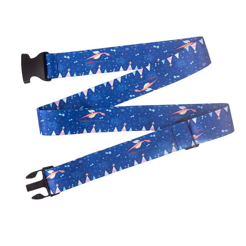 Custom Printed Logo UK Woven Braid Fabric Canvas with Plastic TSA Lock Buckle Nylon Rainbow Suitcase Travel Luggage Strap Belt
