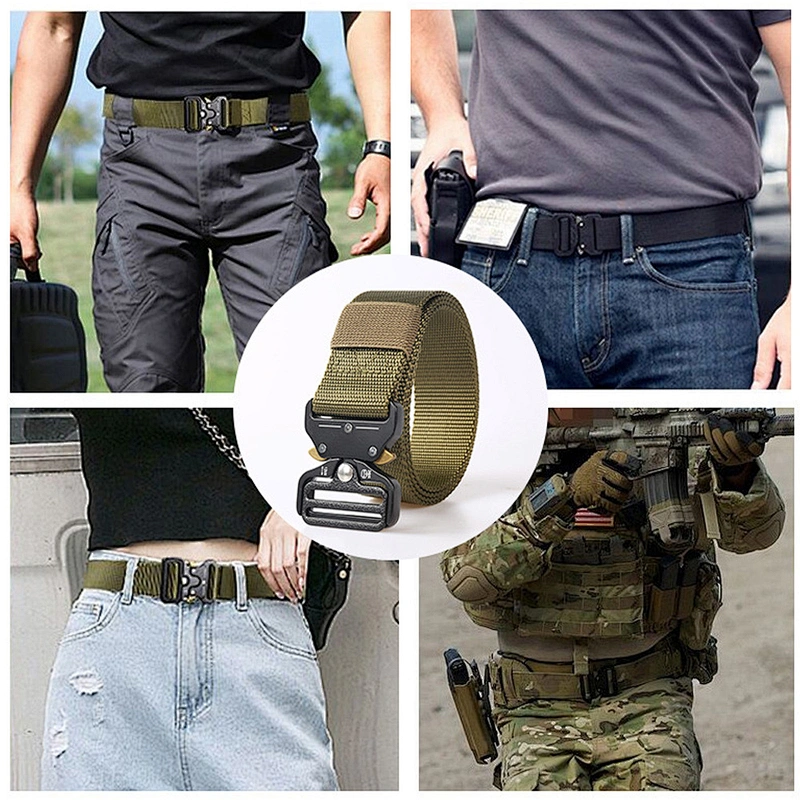Custom Wholesale Outdoor Woven Metal Buckle Adjustable Webbing Men Nylon Canvas Fabric Tactical Belt