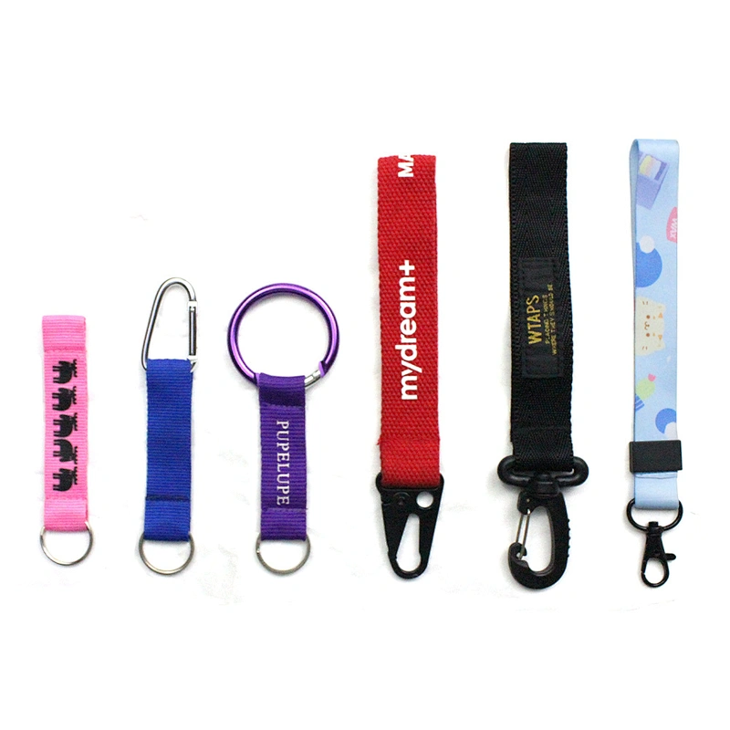 High Quality Custom Woven Sublimated Print Logo Car Key Chain Keychain Promotional Short Wrist Wristlet Nylon Polyester Lanyard
