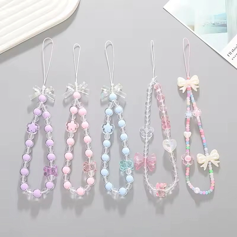 Fashion Crystal Beads Phone Charm Chain Mobile Phone Accessories Cell Phone Lanyard Cord Wrist Strap
