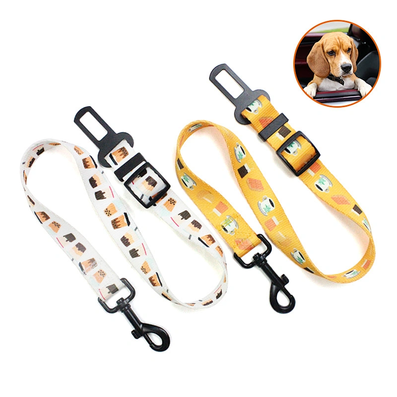 Custom Adjustable Sublimation Printed Logo PP Nylon Polyester Safety Perros Mascota Pet Cat Dog Leash Car Seat Belt