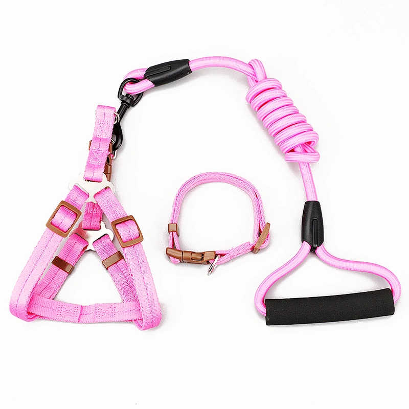 Heavy Duty Factory Luxury Custom Large Big New Polyester Nylon Three Piece Chest Strap Pet Collar Leash Set Dog Harness