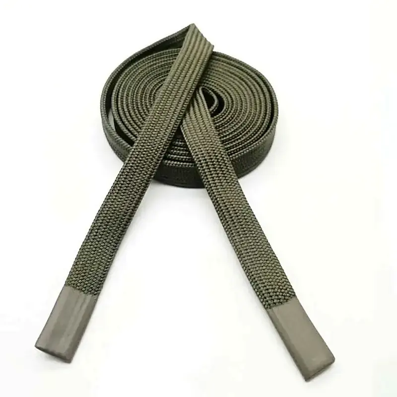 Waxed  polyester braided flat Clothing and hats string rope with silicone head cap