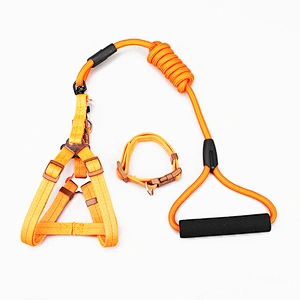 Heavy Duty Factory Luxury Custom Large Big New Polyester Nylon Three Piece Chest Strap Pet Collar Leash Set Dog Harness