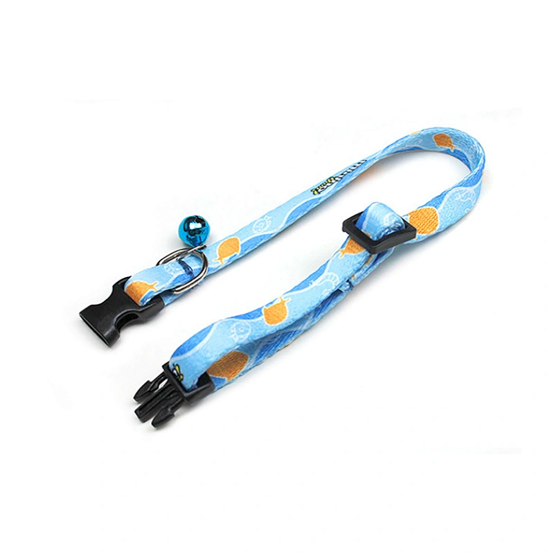 Adjustable Polyester Dog Collar with Zinc Alloy Bell and Durable Plastic Buckles Custom Printing Small Pet Collar