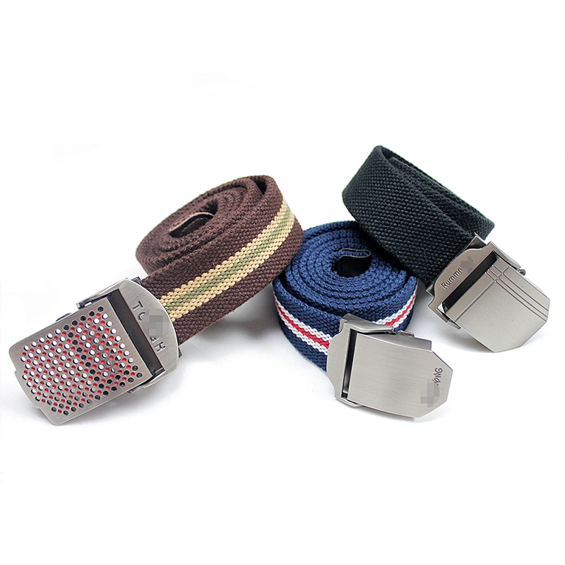 for Custom Automatic Olecranon Metal Buckle Outdoor Woven Luxury Braided Men Tactical Nylon Canvas Fabric Belt