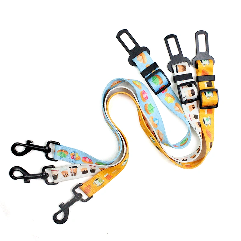 Custom Adjustable Sublimation Printed Logo PP Nylon Polyester Safety Perros Mascota Pet Cat Dog Leash Car Seat Belt