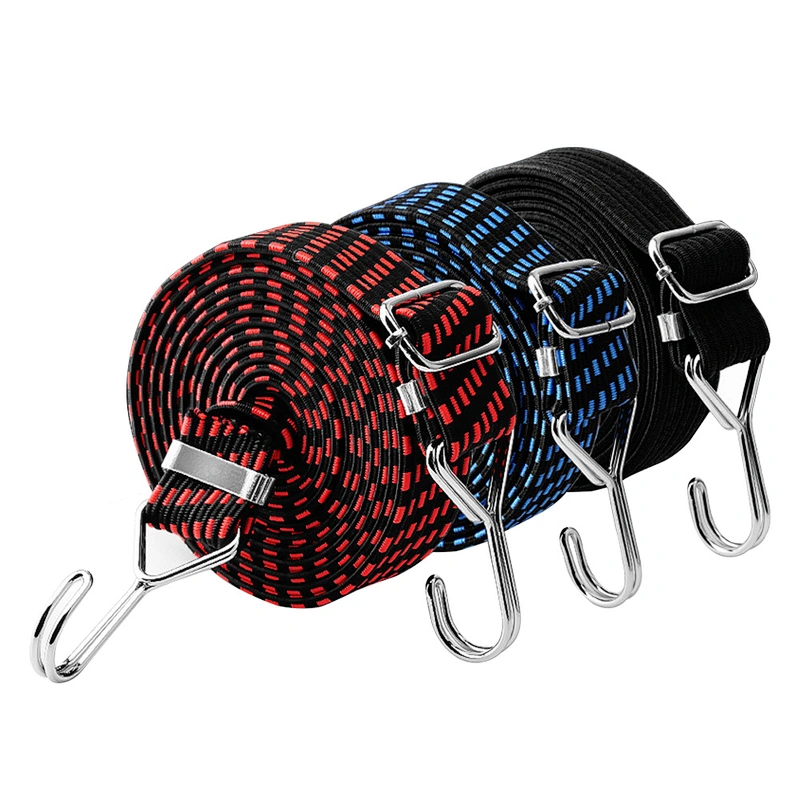Mountain Bike Outdoor Elastic Motorcycle Express Long Hook Latex Luggage Pull Cargo Flat Carabiner Rope Bungee Cord Strap