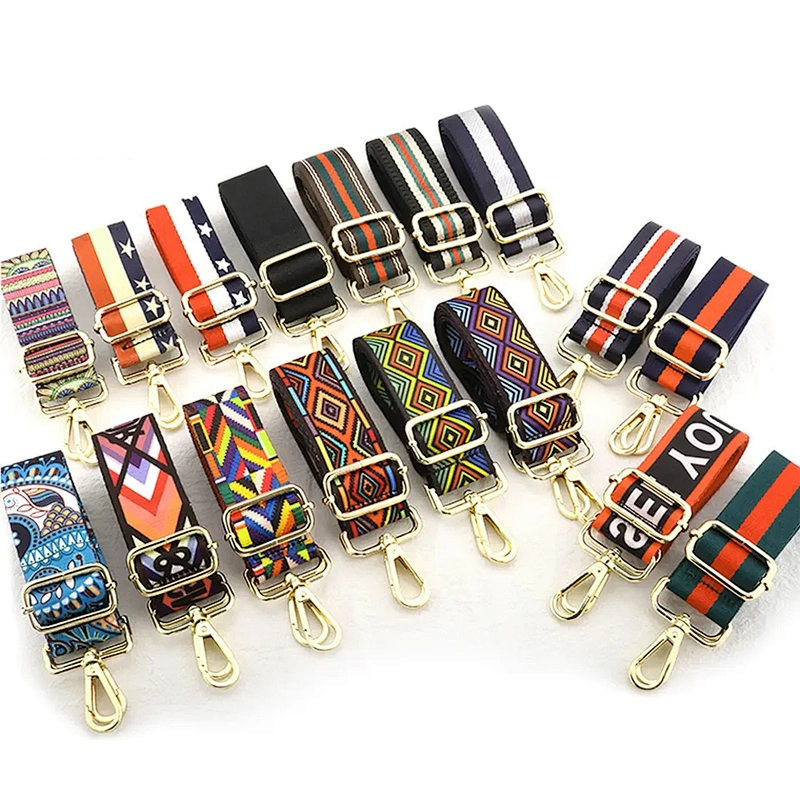 Custom Adjustable Polyester Shoulder Crossbody Nylon Wide Handbag Handle Single Web Woven Leopard Print Logo Belt Bag Strap