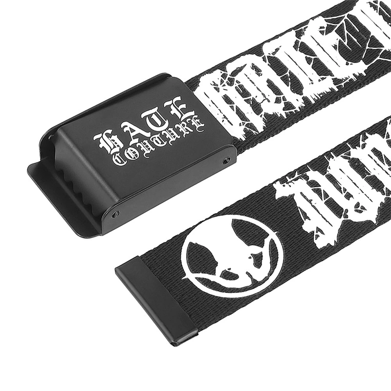 2024 Custom Automatic Buckle Belt Unisex Casual Colorful Letter Logo Printed Cotton Fabric Canvas Web Belt with Alloy Buckle