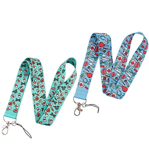 Wholesale Bulk Long Sublimated ID Badge Metal Card Holder Satin Neck Logo Flower Floral Custom Polyester Print Lanyard