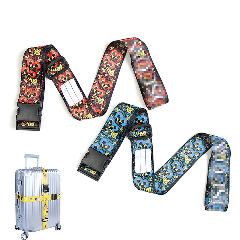 2024 Custom Sublimated Print Logo Flower Adjustable Travel Case TSA Lock Buckle Polyester Suitcase Belt Luggage Strap