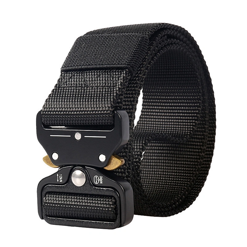 Custom Wholesale Outdoor Woven Metal Buckle Adjustable Webbing Men Nylon Canvas Fabric Tactical Belt