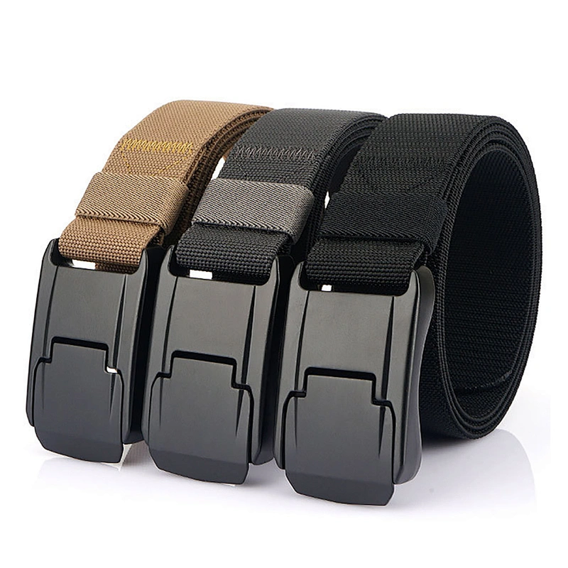Wholesale Automatic Buckle Belts Men's Fabric Belt Adjustable Waist Straps Outdoor Canvas Woven Belt with Metal Buckle