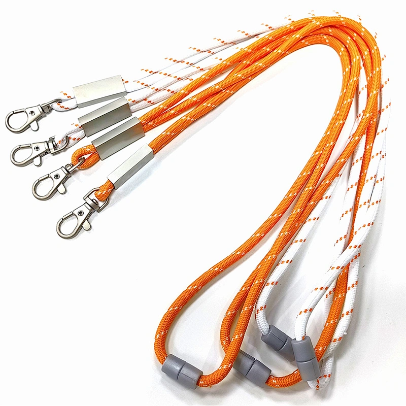 customized Slider length adjustable Cord Neck Strap Elastic Round Woven Rope Lanyard with Label for ID Card Holder Office School