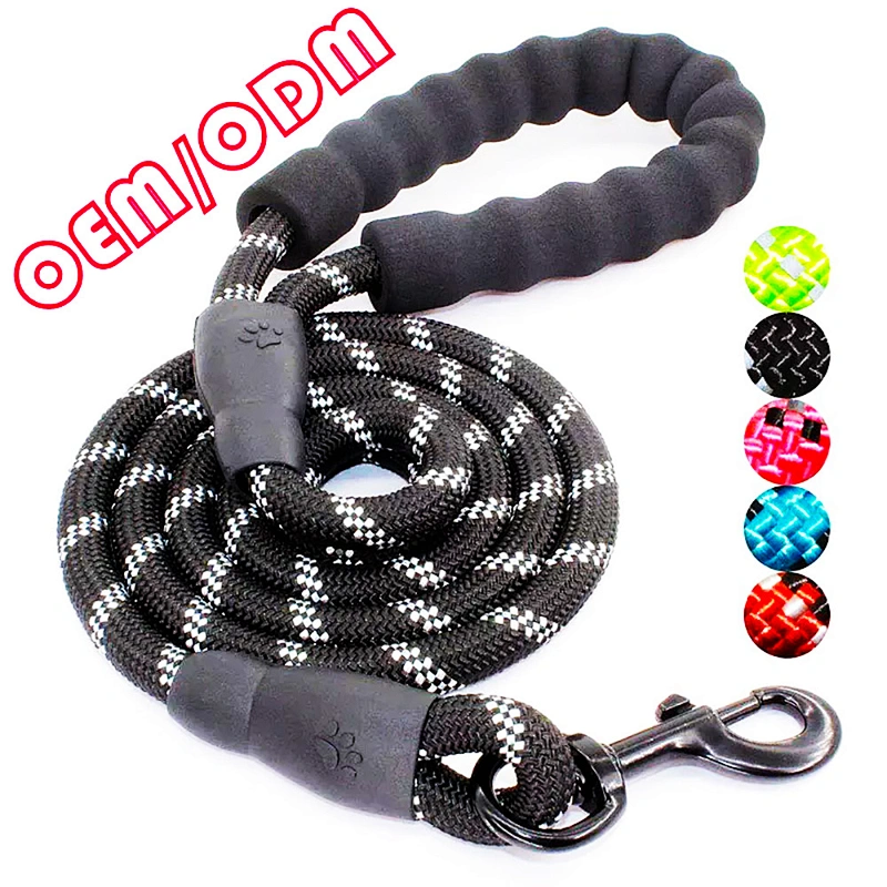 Foam Handle Wholesale Heavy Duty Manufacturer Custom Braid Training Nylon Reflective Lead Pet Dog Traction Leash Rope