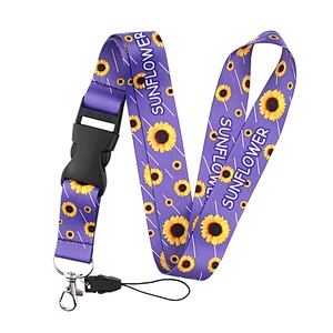 Sunflower Gifts Keychain Woven Neck Nurse Phone Sublimated Printed Logo Detachable Breakaway Polyester Custom Lanyard