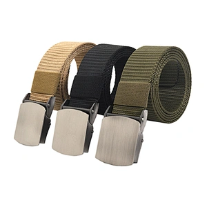 New Thickened Automatic Metal Buckle Casual Green Custom Logo Blank For Pants Webbing Braided Canvas Fabric Nylon Tactical Belt
