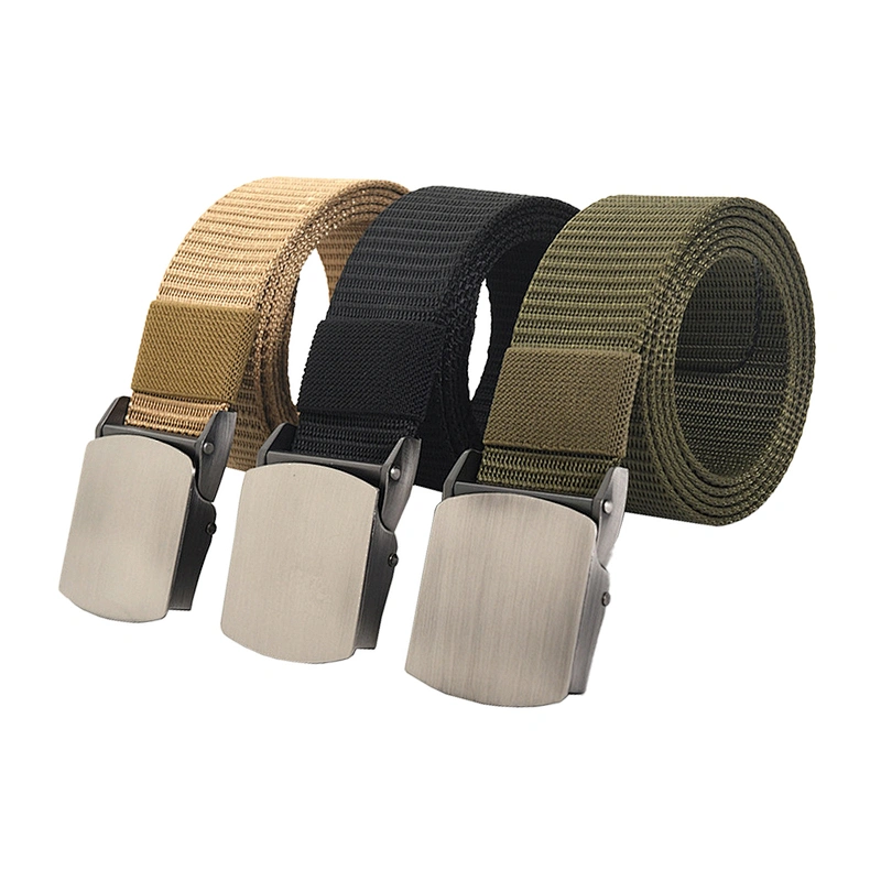 New Thickened Automatic Metal Buckle Casual Green Custom Logo Blank For Pants Webbing Braided Canvas Fabric Nylon Tactical Belt