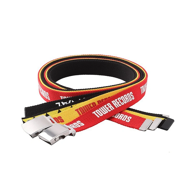 2024 Custom Automatic Buckle Belt Unisex Casual Colorful Letter Logo Printed Cotton Fabric Canvas Web Belt with Alloy Buckle