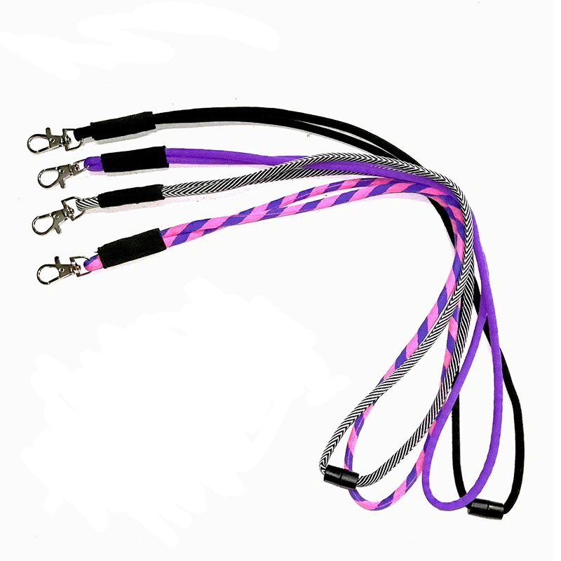 customized Slider length adjustable Cord Neck Strap Elastic Round Woven Rope Lanyard with Label for ID Card Holder Office School