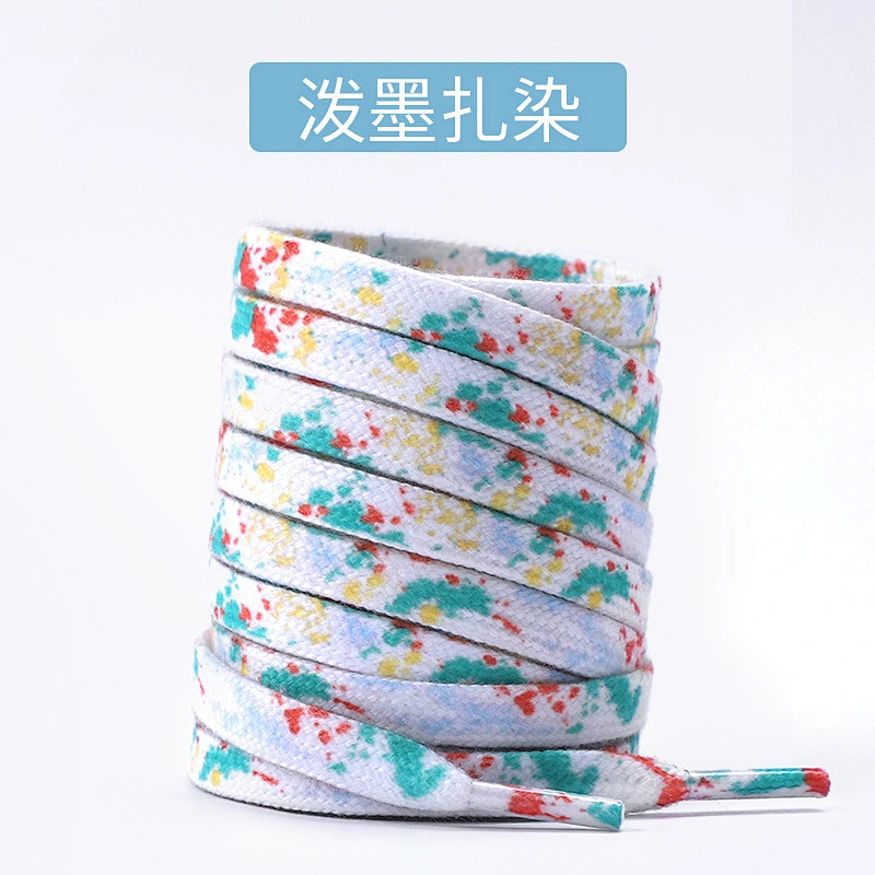 for Wholesale Custom Colorful Elastic Flat Color Tie Dye Printed Logo Polyester Sports Sneaker White Canvas Shoe Lace Shoelace