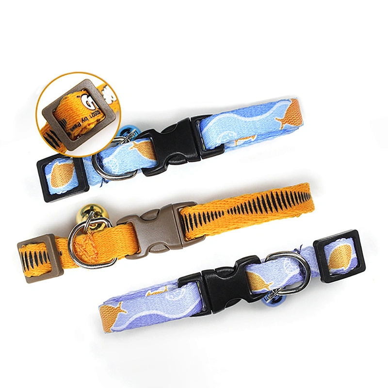Adjustable Polyester Dog Collar with Zinc Alloy Bell and Durable Plastic Buckles Custom Printing Small Pet Collar