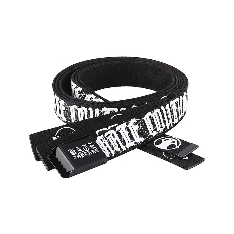 2024 Custom Automatic Buckle Belt Unisex Casual Colorful Letter Logo Printed Cotton Fabric Canvas Web Belt with Alloy Buckle