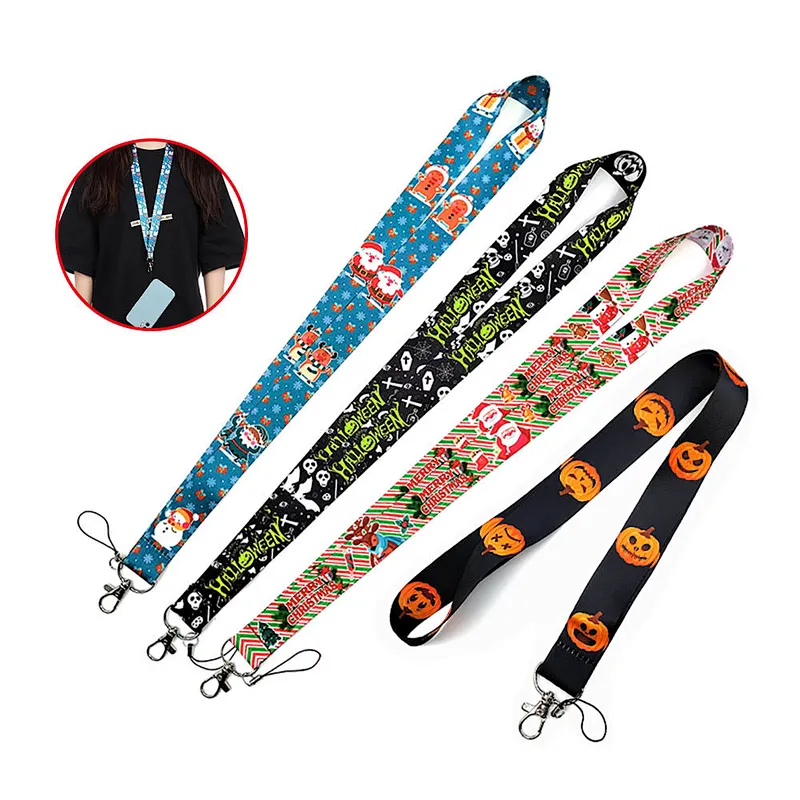 Yihong Customize Certificate Badge ID Strap Rope Heat Transfer Polyester Badge Lanyard string With clips Hook Ring